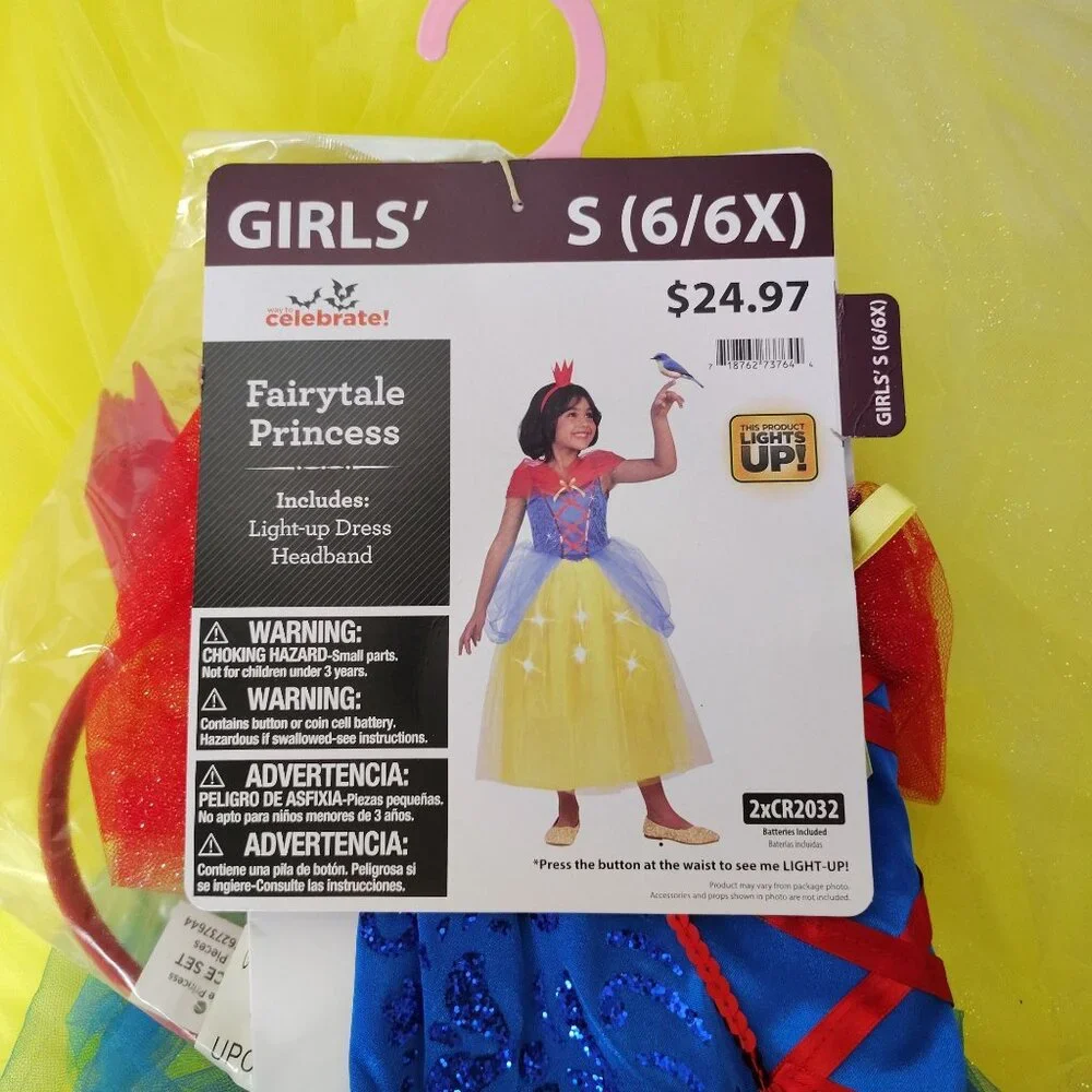 Girls S (6/6X) Fairytale Princess Light-Up Dress With Headband Halloween Costume